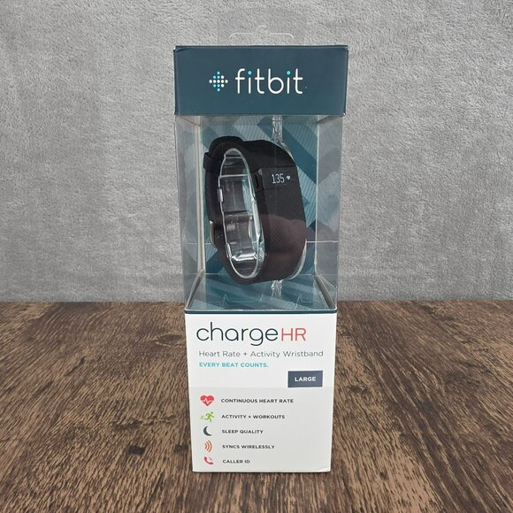 Fitbit Charge HR Wireless Activity Wristband Large Black Workout Step New in Box - Picture 1 of 13